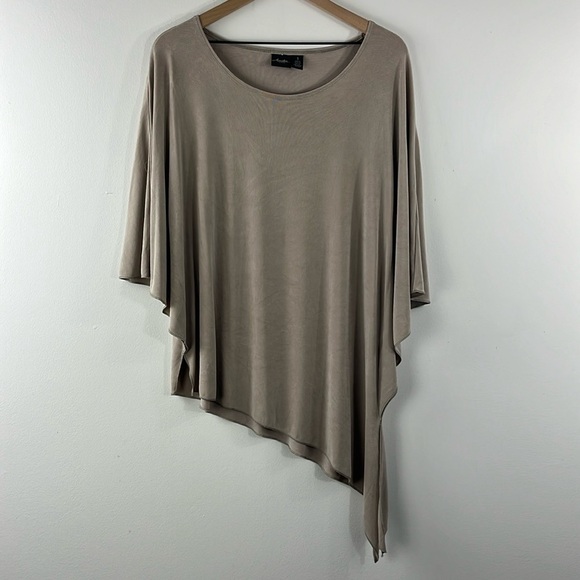 Chicos Travelers Slinky Beige Asymmetrical Tie Waist Dolman Sleeve Top Size M - Picture 1 of 13